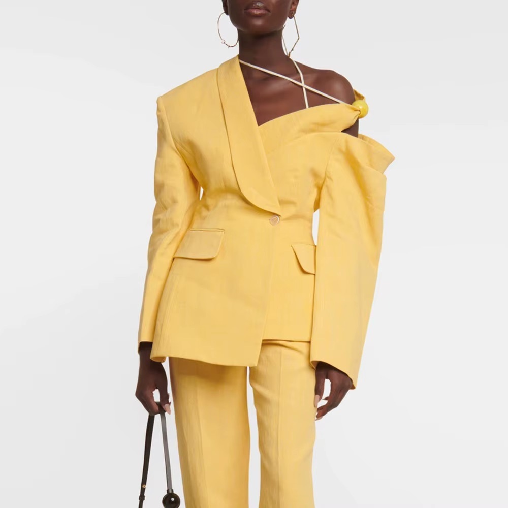 Stylish Yellow Asymmetrical Blazer